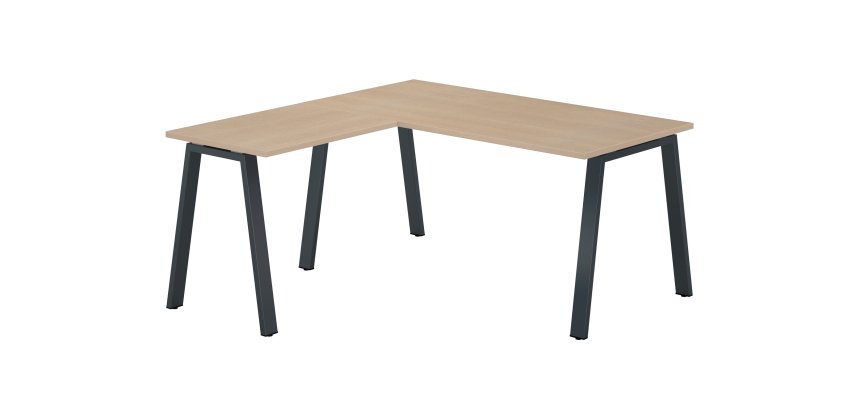 Bureau d'angle chêne clair avec retour simple L 160 x P 160 piètement métal - Arch