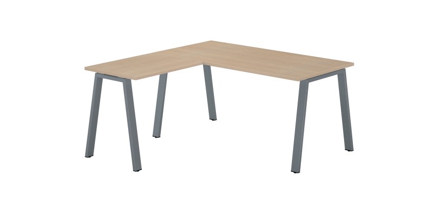 Bureau d'angle chêne clair avec retour simple L 160 x P 160 piètement métal - Arch
