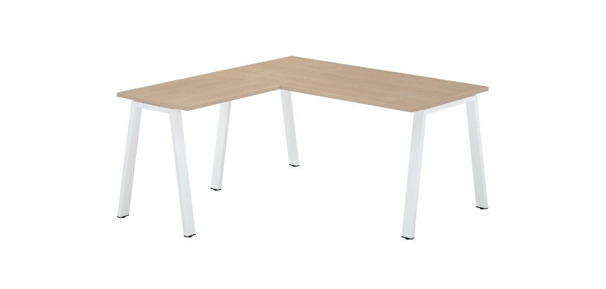 Bureau d'angle chêne clair avec retour simple L 160 x P 160 piètement métal - Arch
