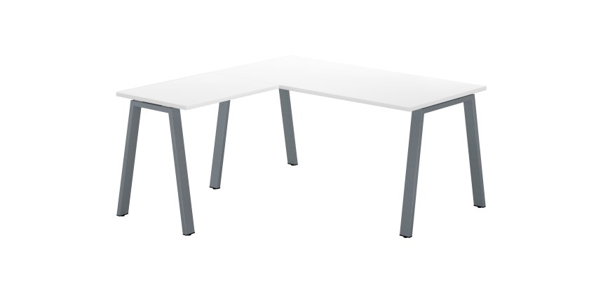 Bureau d'angle blanc avec retour simple L 160 x P 160 piètement métal - Arch