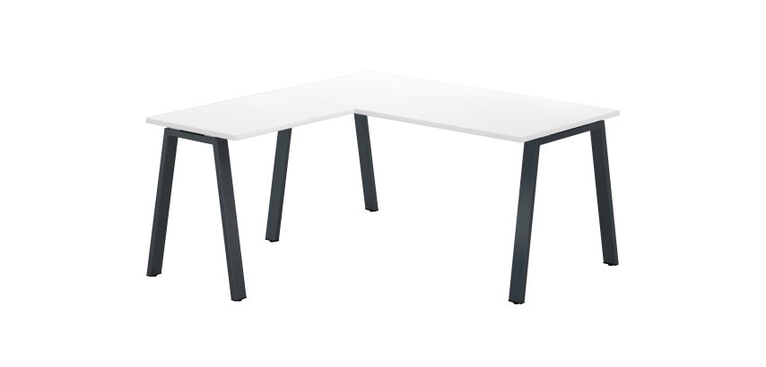 Bureau d'angle blanc avec retour simple L 160 x P 160 piètement métal - Arch