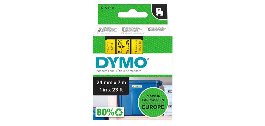 Cinta Dymo D1 Ancho 24 mm x 7 m. Escritura negra