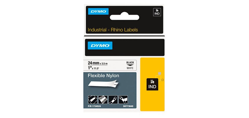 Cinta nylon Dymo Rhino 24 mm 1734524 blanco escritura negra