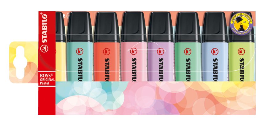 Surligneur Stabilo Boss Original couleurs pastel assorties - Etui de 8