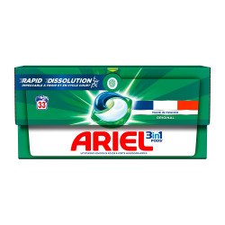 Pack 2 boîtes Lessive Ariel 3 en 1 Original, 2 boîtes de 33 pods + 1 boîte OFFERTE