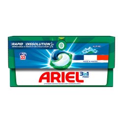 Pack 2 boîtes Lessive Ariel 3 en 1 Alpine, 2 boîtes de 33 pods + 1 boîte OFFERTE