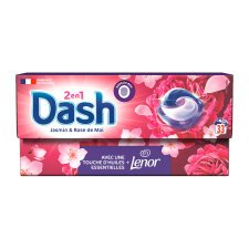 Pack 2 boîtes Lessive Dash Pods 2 en 1 fraicheur Jasmin et rose de mai, 2 boîtes de 33 pods + 1 boîte OFFERTE