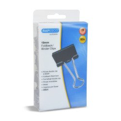 Klem met dubbele clip, (B)19 mm, 80 stuks, zwart