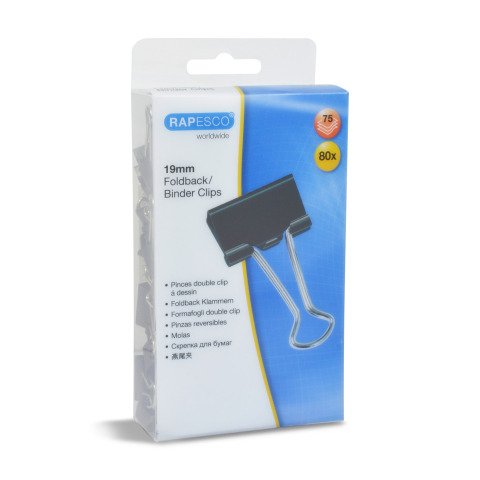 Clips de doble pinza 19 mm negro Rapesco - Caja 80