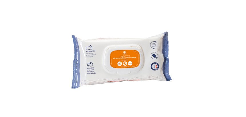 Lingettes nettoyantes désinfectantes surfaces Bruneau citron - Paquet de 50