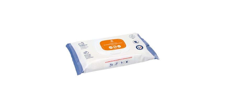 Pack 2 paquets 50 lingettes nettoyantes désinfectantes surfaces Bruneau citron + 1 paquet OFFERT
