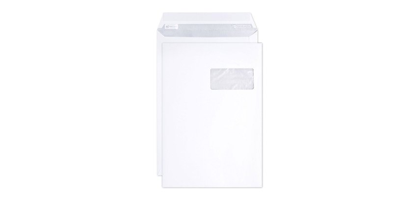 Pochette velin blanc 229 x 324 mm Clairefontaine 90 g avec fenêtre 50 x 100 - Boite de 250