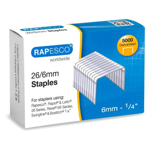 Rapesco nietjes 26/6 mm, verzinkt, doosje met 5000 nietjes