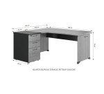 Bureau d'angle L 160 x P 150 cm avec retour sur caisson hauteur de bureau 3 tiroirs Quarta Plus