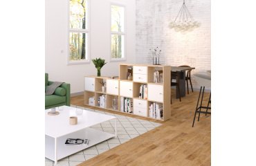Bookcase 15 compartments Maxicube light oak + 4 white drawers + 4 white doors