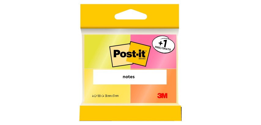 Notes repositionnables néon Post-it - Lot de 3 + 1 offert