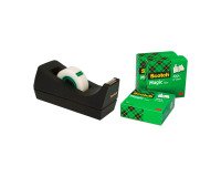 Klebebandspender Scotch C38 schwarz + 4 Rollen Magic Tape unsichtbar 19 mm x 33 m