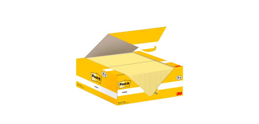 Bloc de notas adhesivas quita y pon Post-It amarillo canario 38x51 mm Pack 18 + 6 GRATIS