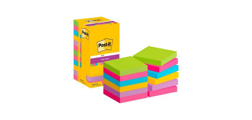 Notes repositionnables Super Sticky couleurs assorties Post-it 76 x 76 mm - bloc de 90 feuilles