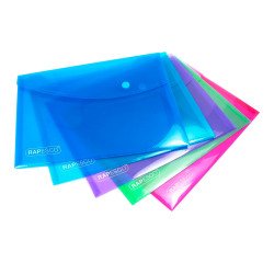 Pochettes de rangement à pression Rapesco 18,4 x 24,4 cm couleurs assorties - Paquet de 5