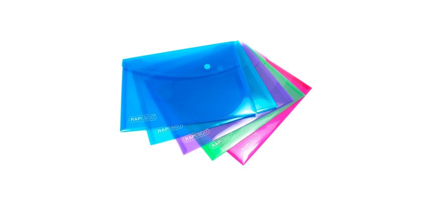 Pochettes de rangement à pression Rapesco 18,4 x 24,4 cm couleurs assorties - Paquet de 5