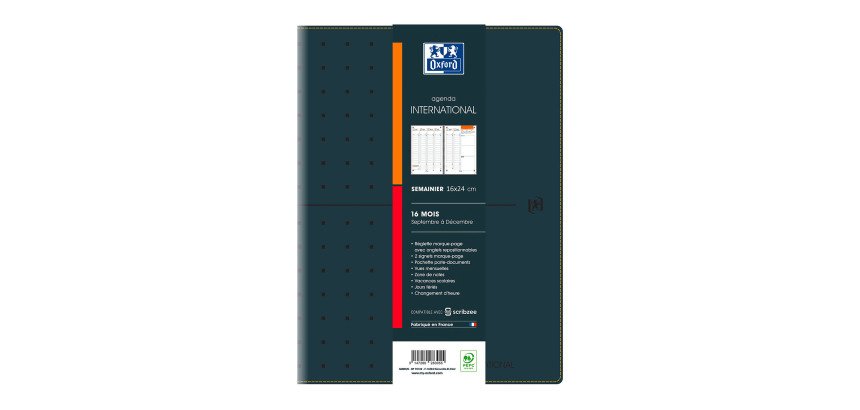 Agenda Oxford International scolaire semainier 16 mois - septembre 25 décembre 26 - 16 x 24 cm noir
