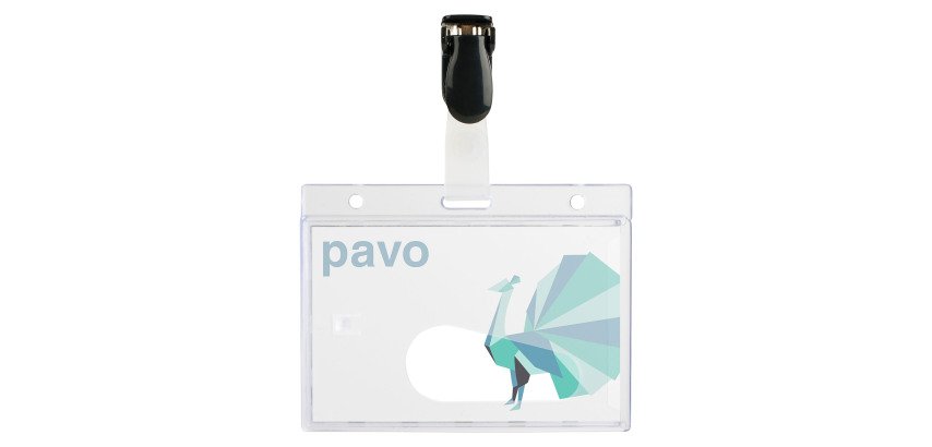 Badge Pavo rigide à pince 60 x 90 mm - Boîte de 25