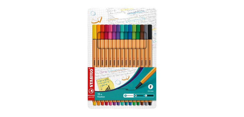 Stylo feutre Stabilo point 88 à capuchon pointe 0,4 mm - écriture extra-fine - Pochette de 15