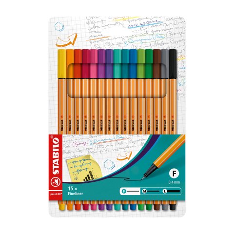 Bolígrafo rotulador STABILO Point 88 con tapa punta 0,4 mm - escritura extra-fina - Paquete de 15