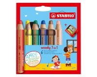 Lápices de colores Stabilo Woody 3 en 1 colores surtidos - Estuche de 6 + 1 sacapuntas