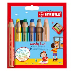 Lápices de colores STABILO Woody 3 en 1 colores surtidos - Estuche de 6 + 1 sacapuntas