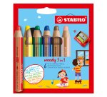Crayon de couleur Stabilo Woody 3 en 1 couleurs assorties - Etui de 6 + 1 taille-crayons