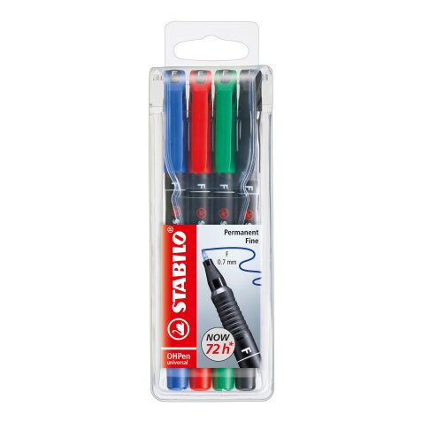 Marqueur permanent Stabilo OHPen pointe 0,7 mm - Pochette de 4 couleurs assorties