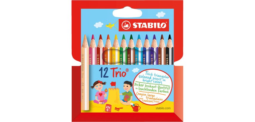 Crayon de couleur triangulaire Trio court Stabilo - Etui de 12