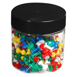 Boîte de 200 épingles Push Pins - Hauteur de pointe 7mm - 10mm de diamètre - Couleurs assorties