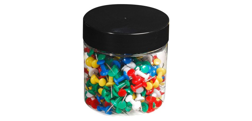 Doos met 200 prikbordspelden Push Pins - punthoogte 7mm - 10mm diameter - Geassorteerd