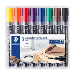 Marqueur permanent rechargeable Staedtler Lumocolor 352 pointe ogive 2 mm couleurs assorties - Pochette de 8