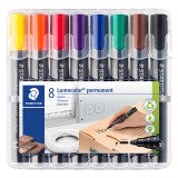 Marqueur permanent rechargeable Staedtler Lumocolor 352 pointe ogive 2 mm couleurs assorties - Étui de 8