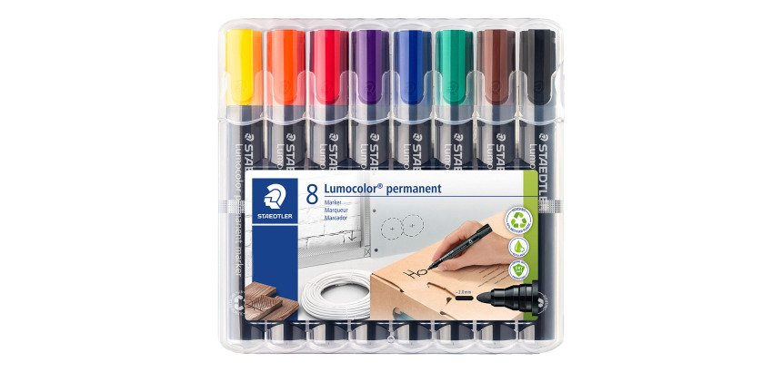 Rotulador permanente recargable Staedtler Lumocolor 352 punta de lanza 2 mm colores surtidos - Paquete de 8