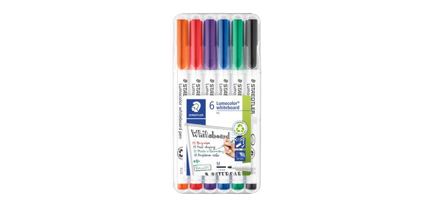 Marqueur effaçable Staedtler Lumocolor 301 pointe ogive 1 mm couleurs assorties - Pochette de 6