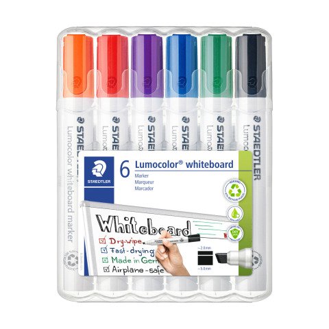 Marcador borrable recargable Staedtler Lumocolor 351B, punta biselada de 2-5 mm, colores surtidos - Paquete de 6