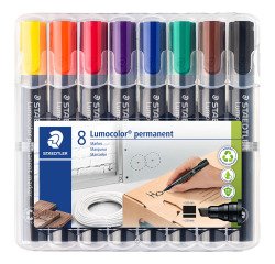 Staedtler Lumocolor 350, permanent marker, schuine punt, 2 - 5 mm, etui van 8 stuks in geassorteerde kleu