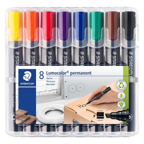 Rotulador permanente recargable Staedtler Lumocolor 350 punta biselada de 2 a 5 mm colores surtidos - Paquete de 8