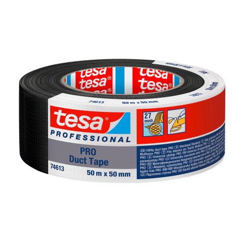 Cinta adhesiva Tesa Duct Tape PRO de tela, 50 mm x 50 m, negro.