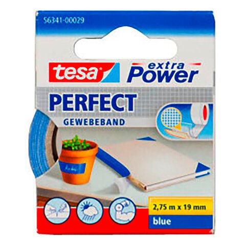 Ruban adhésif toilé Tesa Extra Power Perfect, 19 mm x 2,75 m, bleu