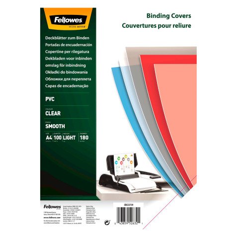 Couverture de reliure PVC Fellowes A4 18/100 transparent - Paquet de 100