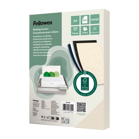 Cubiertas de encuadernar Fellowes Delta Leather Grain Cover, 250 g/m², A4, caja de 100 color marfil