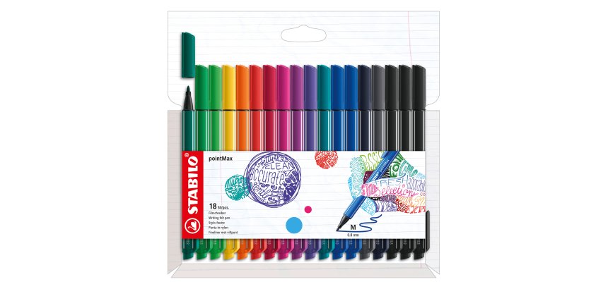 Stylo feutre Stabilo PointMax à capuchon pointe 1 mm - écriture moyenne - Pochette de 18
