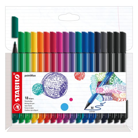 Bolígrafo rotulador STABILO PointMax punta 1 mm - Paquete de 18