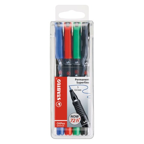 Marqueur permanent OhPen Stabilo pointe 0,4 mm - Pochette de 4